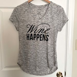 “Wine Happens” Graphic V-neck T-shirt (Women’s S)